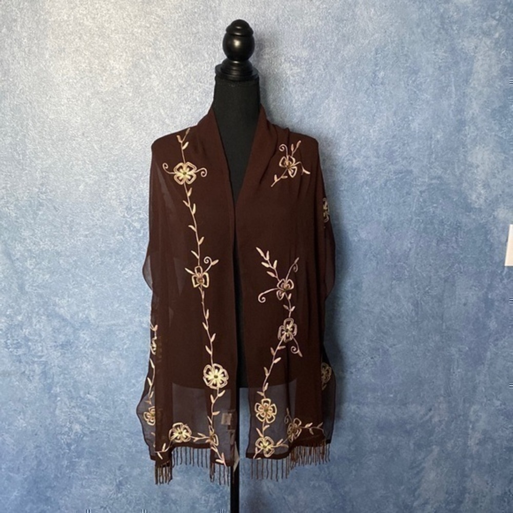 Laila Rowe Embroidered and Beaded Scarf
